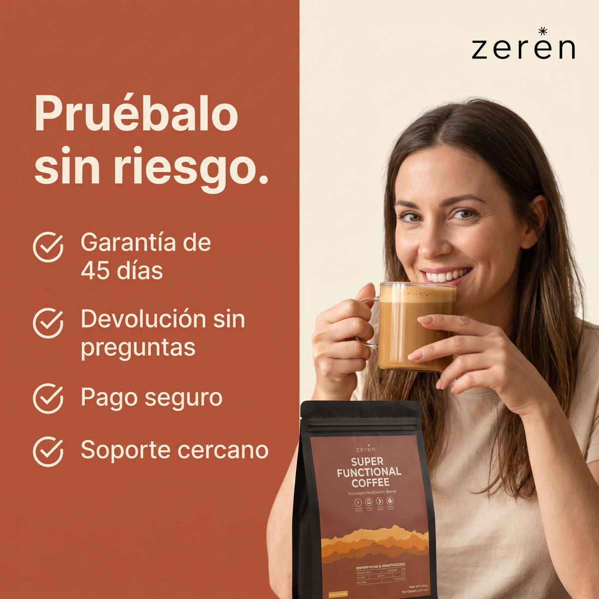 Zeren Super Functional Coffee 30 Porciones | Energía Sin Bajones y Mejor Digestión 180G