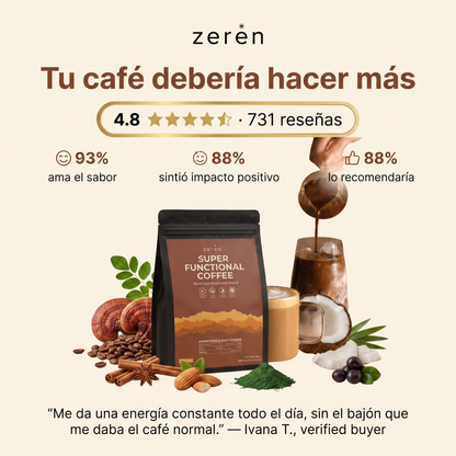 Zeren Super Functional Coffee 30 Porciones | Energía Sin Bajones y Mejor Digestión 180G