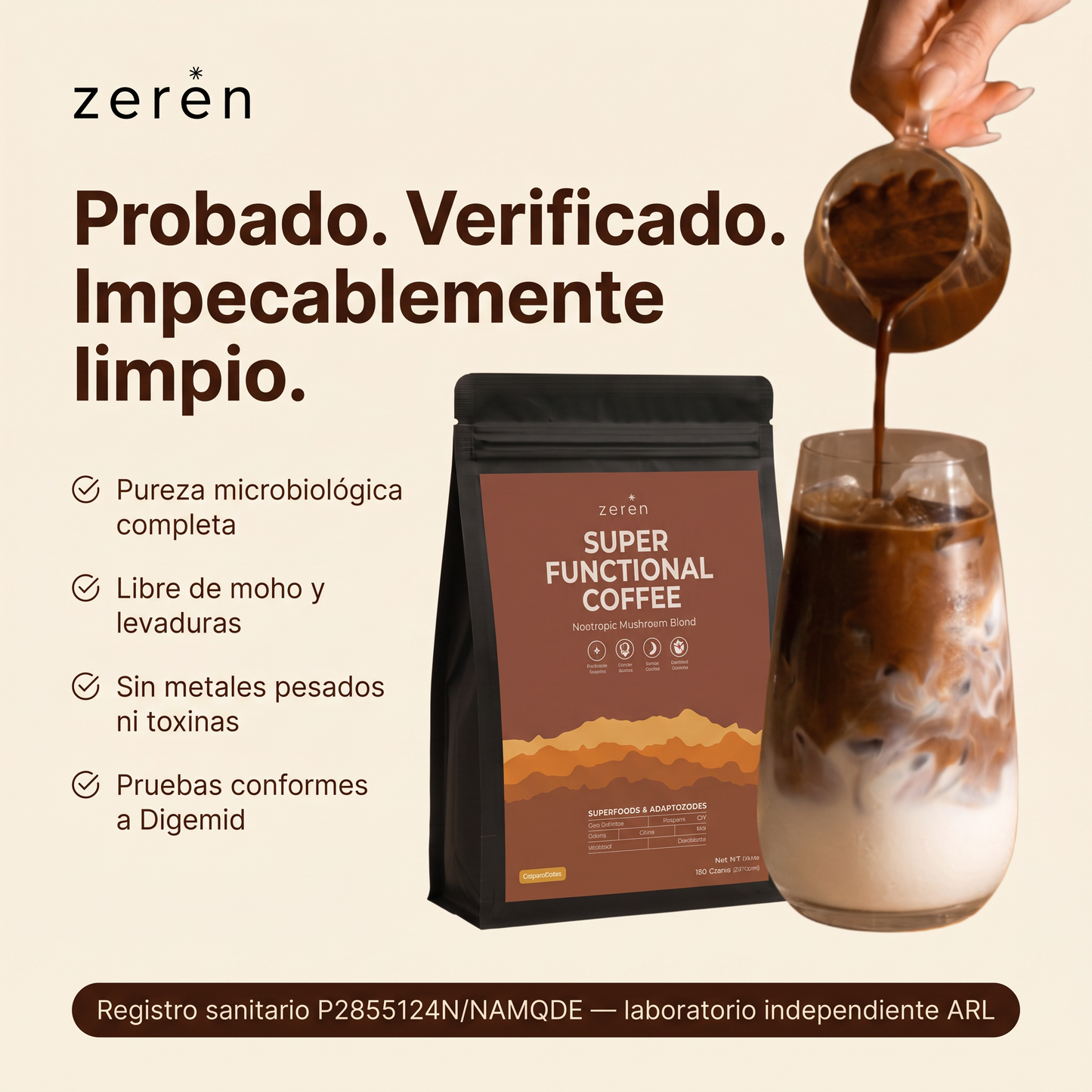 Zeren Super Functional Coffee 30 Porciones | Energía Sin Bajones y Mejor Digestión 180G