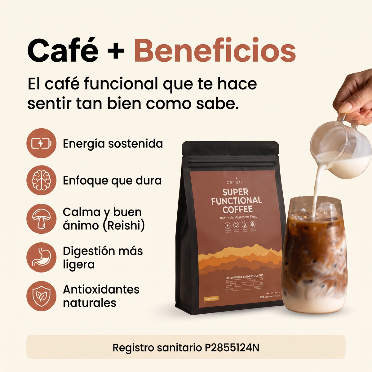 Zeren Super Functional Coffee 30 Porciones | Energía Sin Bajones y Mejor Digestión 180G