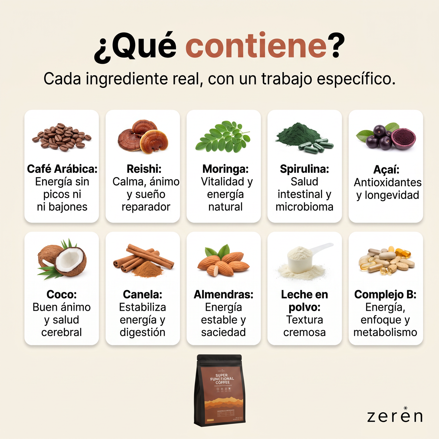 Zeren Super Functional Coffee 30 Porciones | Energía Sin Bajones y Mejor Digestión 180G