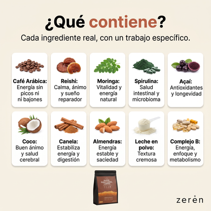 Zeren Super Functional Coffee 30 Porciones | Energía Sin Bajones y Mejor Digestión 180G